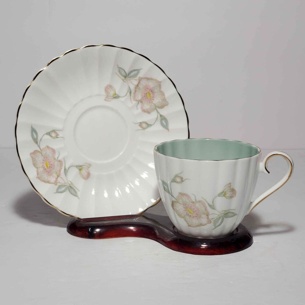 Susie Cooper Teacup and Saucer Pink Flowers Vintage